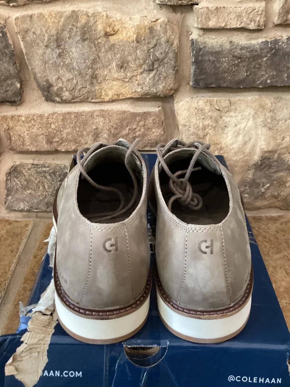 Cole Haan Morse Grand Plain Toe Oxfords Mens 11.5 Nubuck Morel‎ Silver Birch New